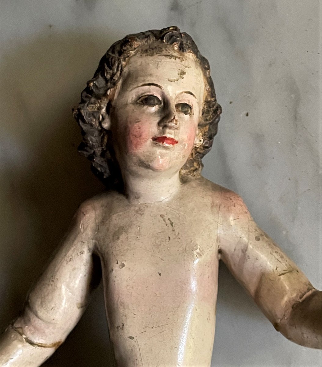 Ange en bois finement sculpté et polychromé XVIIème siècle Italie-photo-2