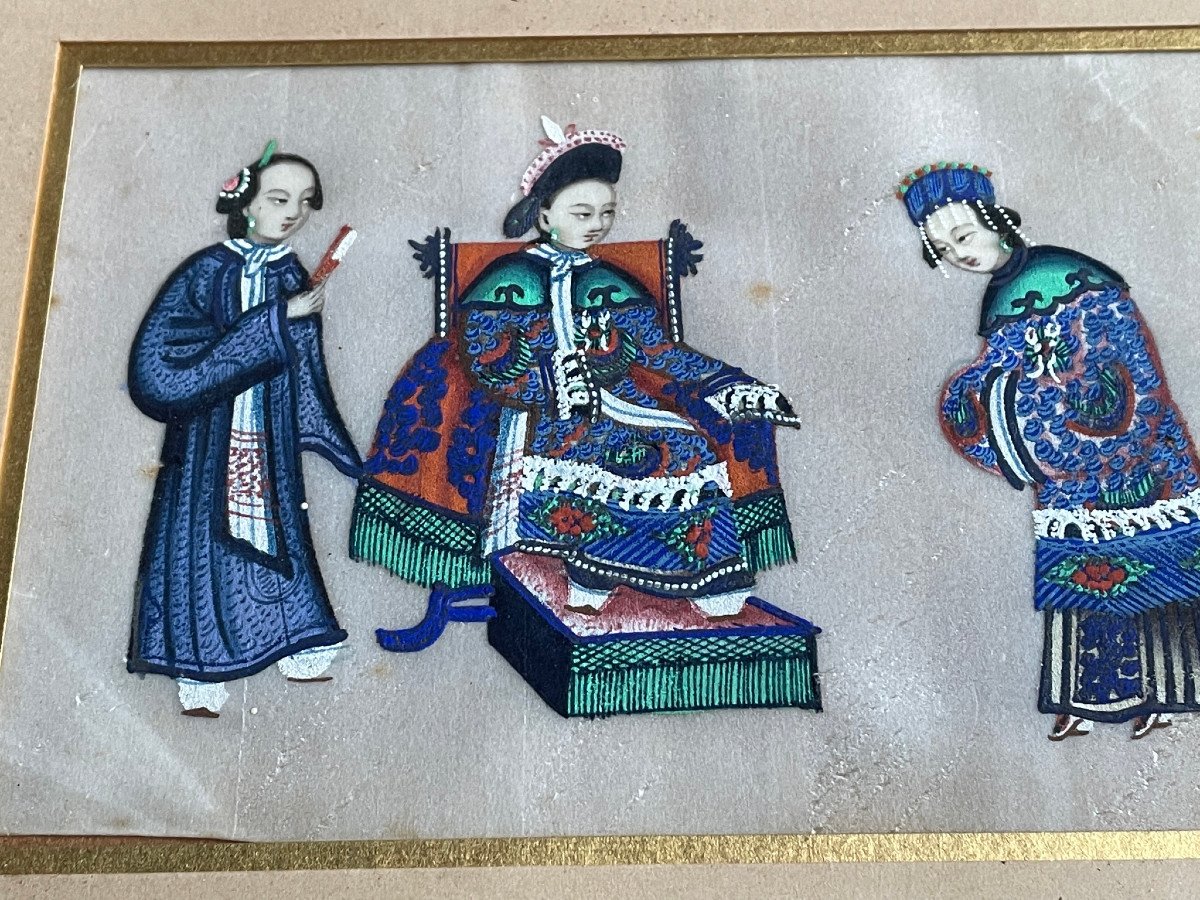 Chinese School 19th Century Palace Scene Gouache On Rice Paper-photo-1