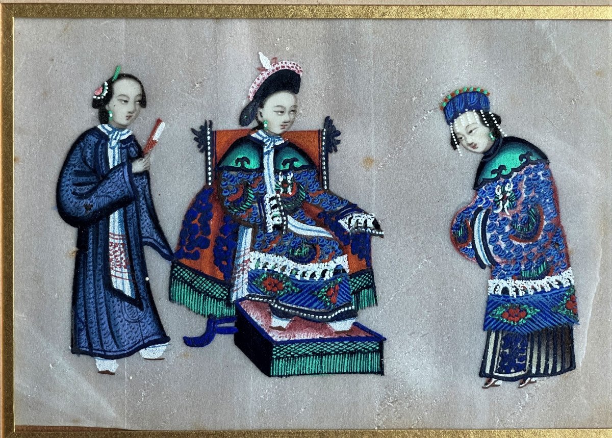 Chinese School 19th Century Palace Scene Gouache On Rice Paper