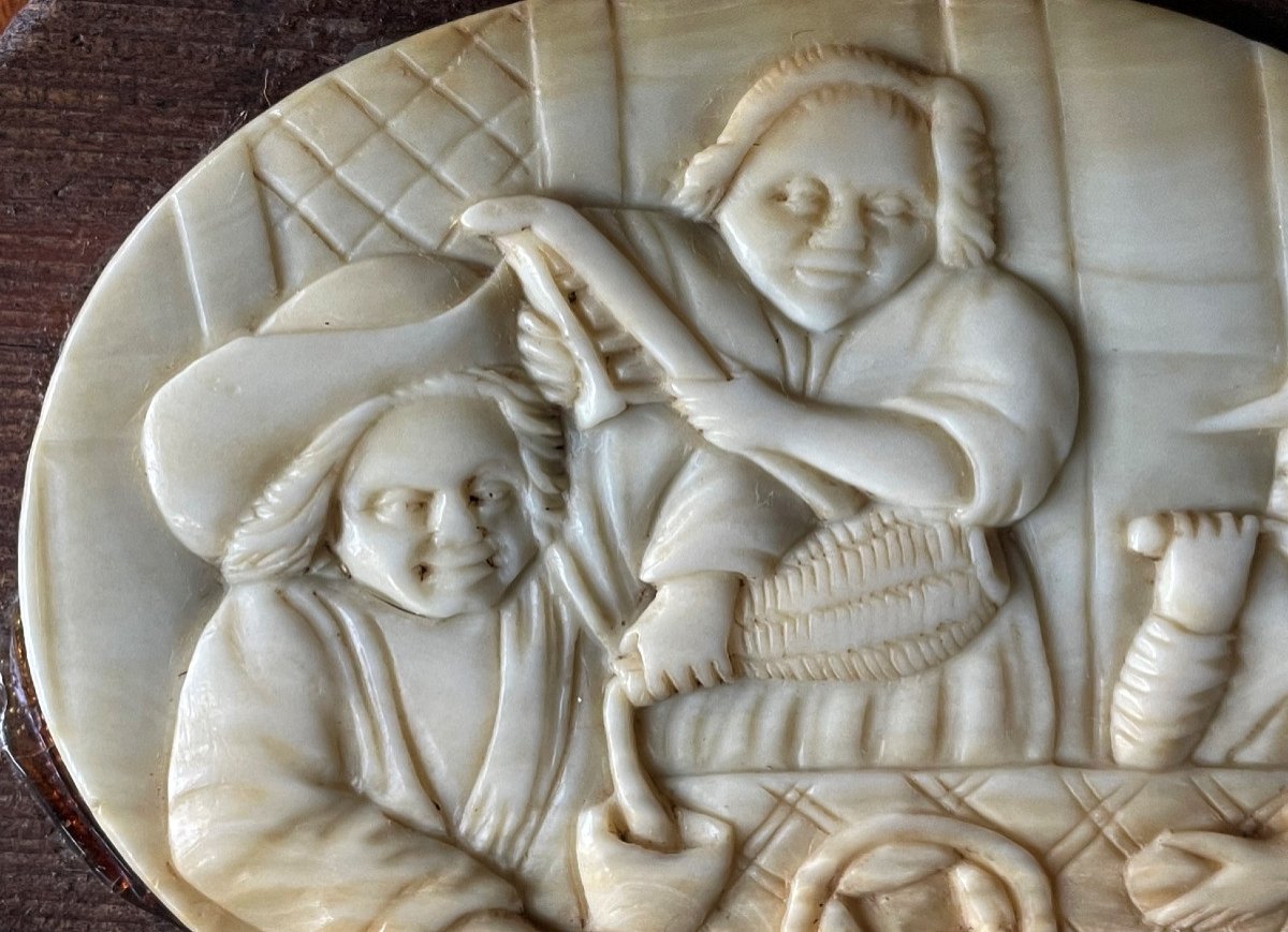 Tavern Scene Dlg By David Teniers, Bas-relief Carved Ivory Plaque-photo-2