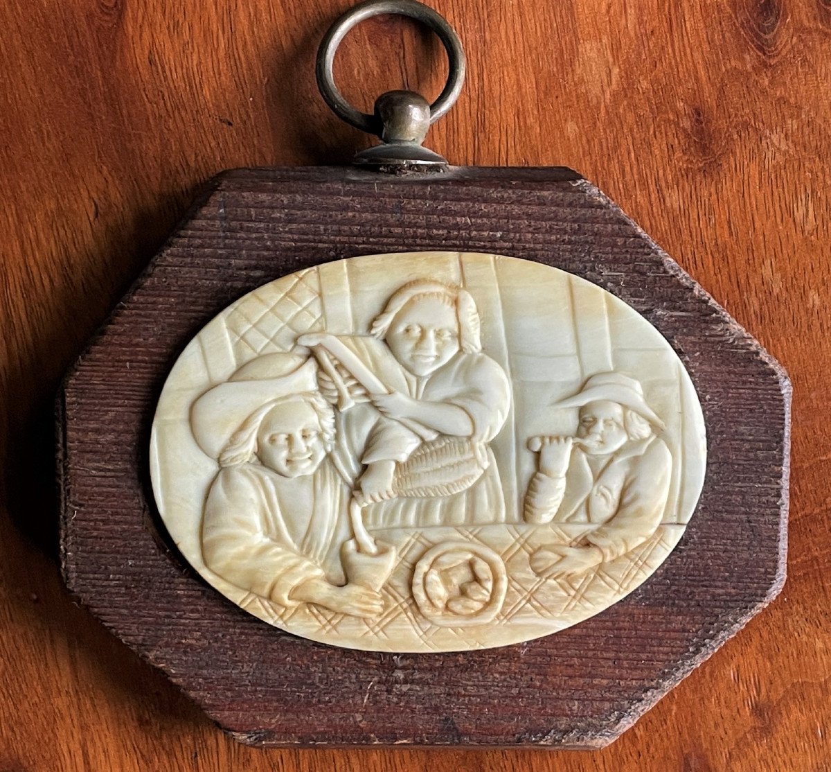 Tavern Scene Dlg By David Teniers, Bas-relief Carved Ivory Plaque-photo-4