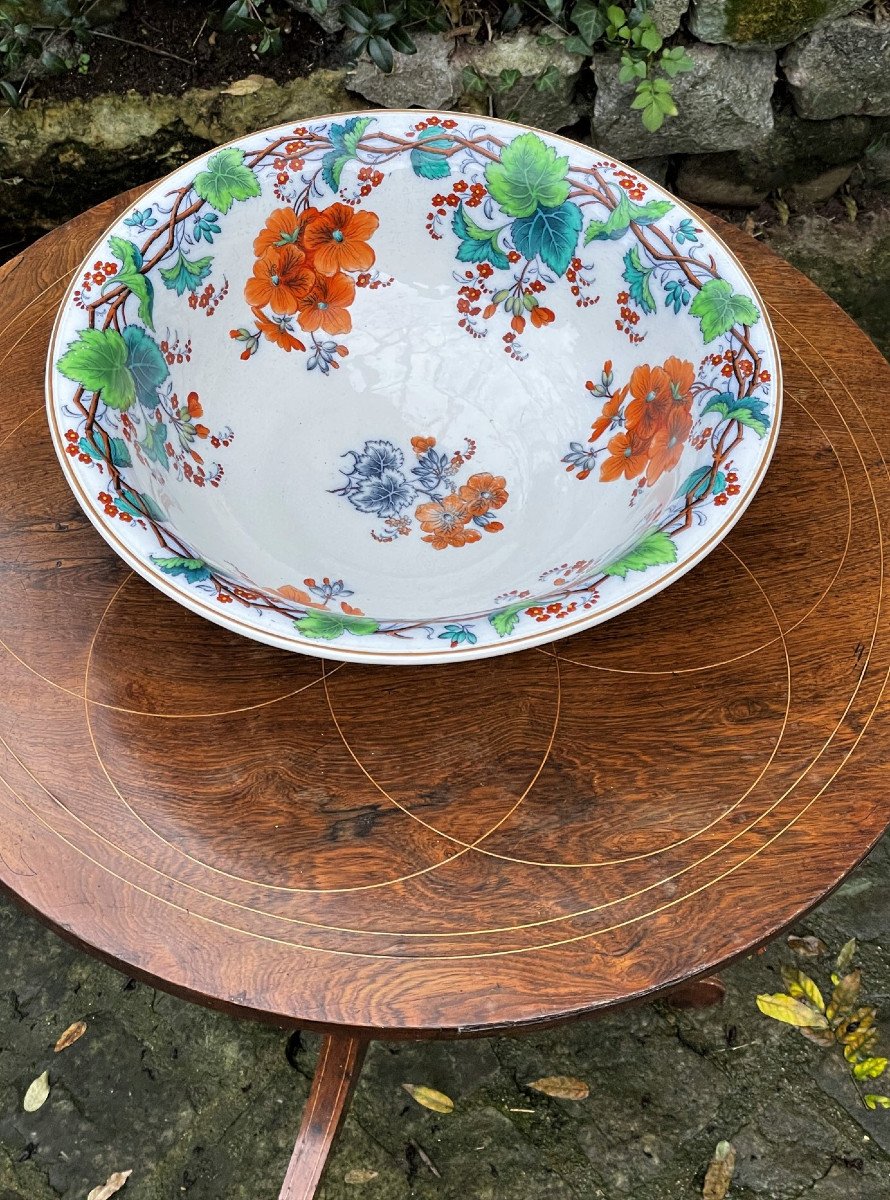 Very Large Deep Dish Or Cup Decorated With Vines And Orange Nasturtium Flowers-photo-2