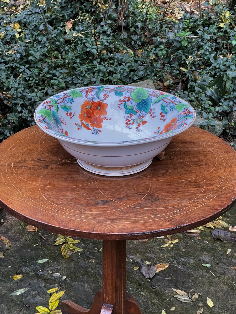 Very Large Deep Dish Or Cup Decorated With Vines And Orange Nasturtium Flowers-photo-4