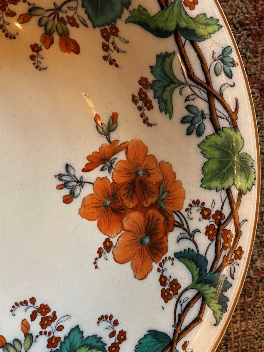 Very Large Deep Dish Or Cup Decorated With Vines And Orange Nasturtium Flowers-photo-2