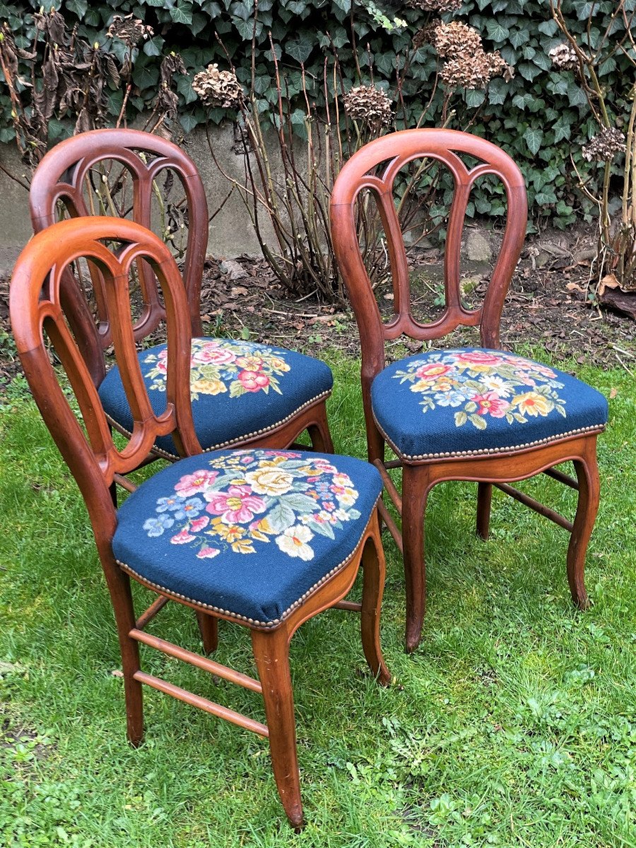 Louis Philippe Chairs In 19th Century Blond Mahogany Upholstered With Tapestry-photo-2