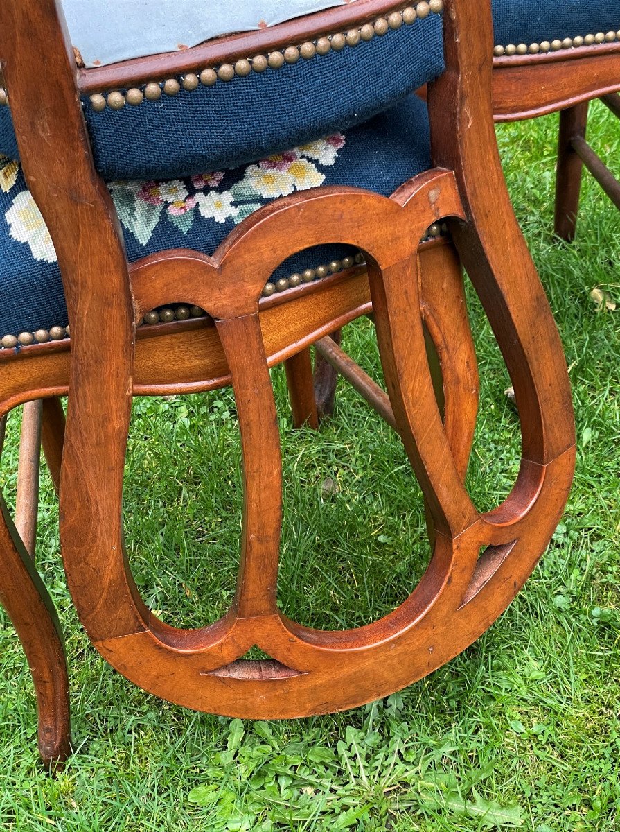 Louis Philippe Chairs In 19th Century Blond Mahogany Upholstered With Tapestry-photo-6
