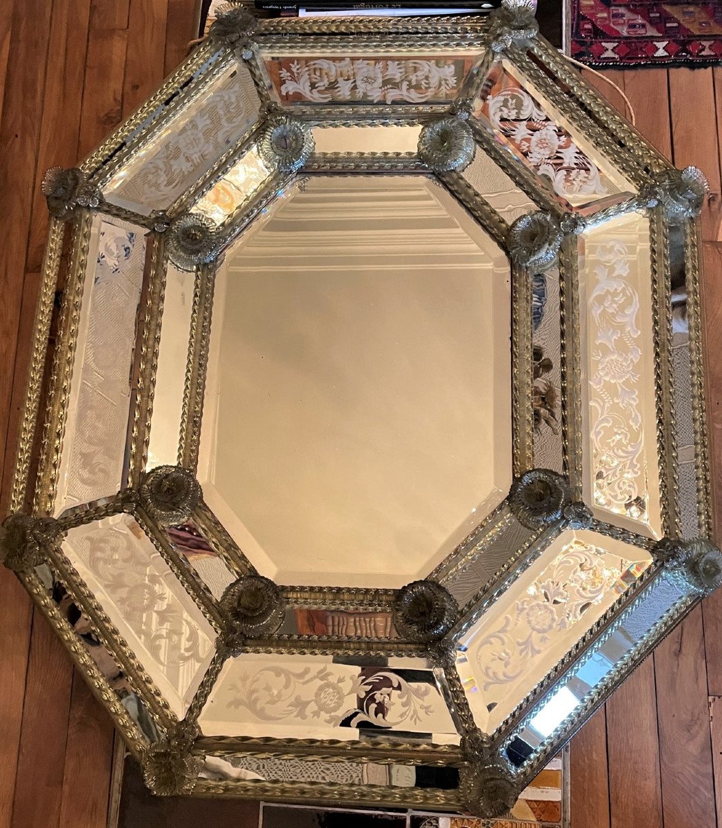 Large Murano Venetian Mirror With Beading Venice-photo-2