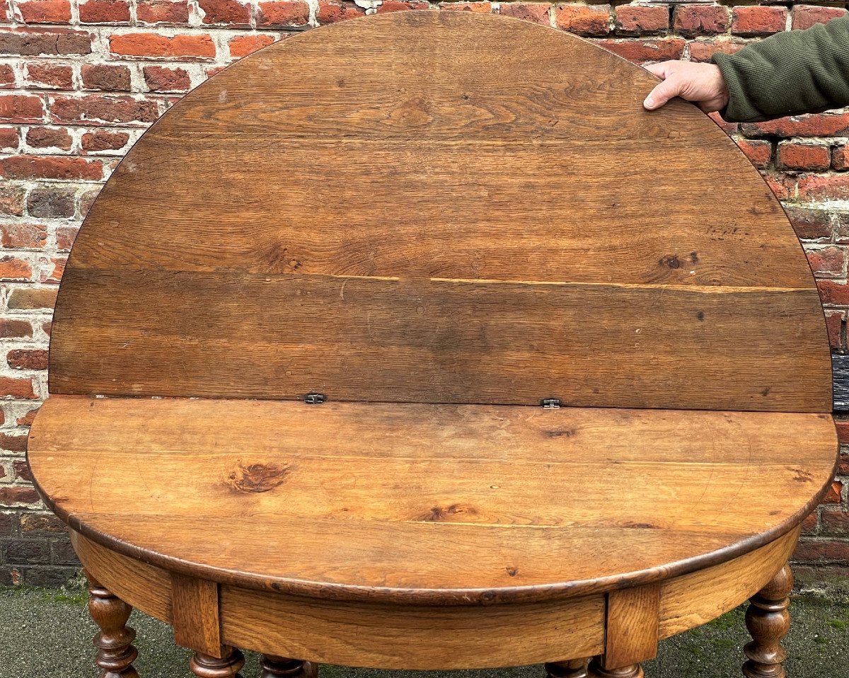 Grande table console demi-lune à rallonges XIXème siècle-photo-4