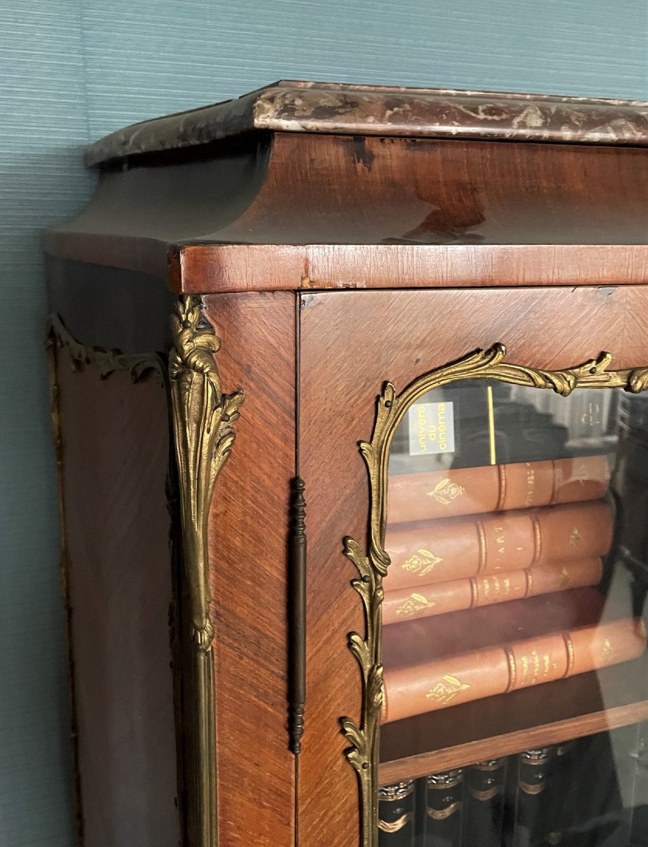 Louis XV Showcase Bookcase Three Doors In Napoleon III Marquetry-photo-5