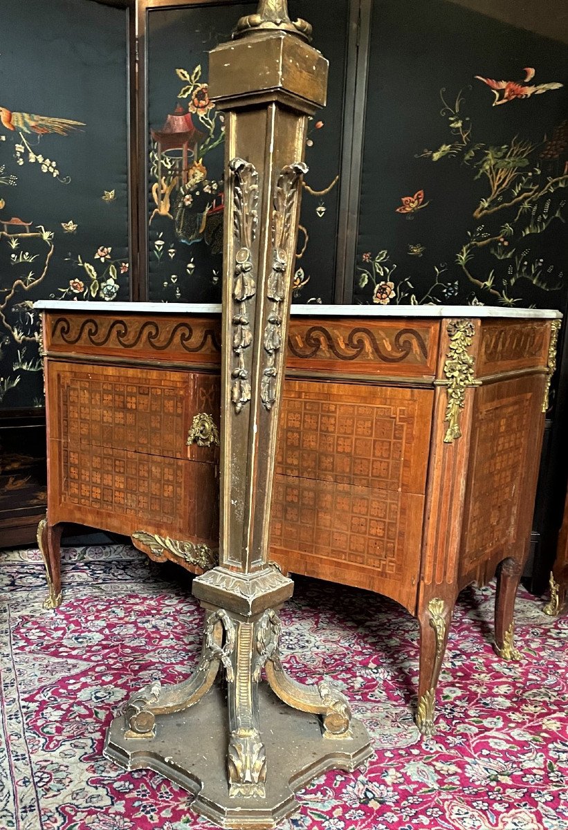 Floor Lamp Torchère, Bolster In Golden Wood Napoleon III - Louis XVI-photo-4