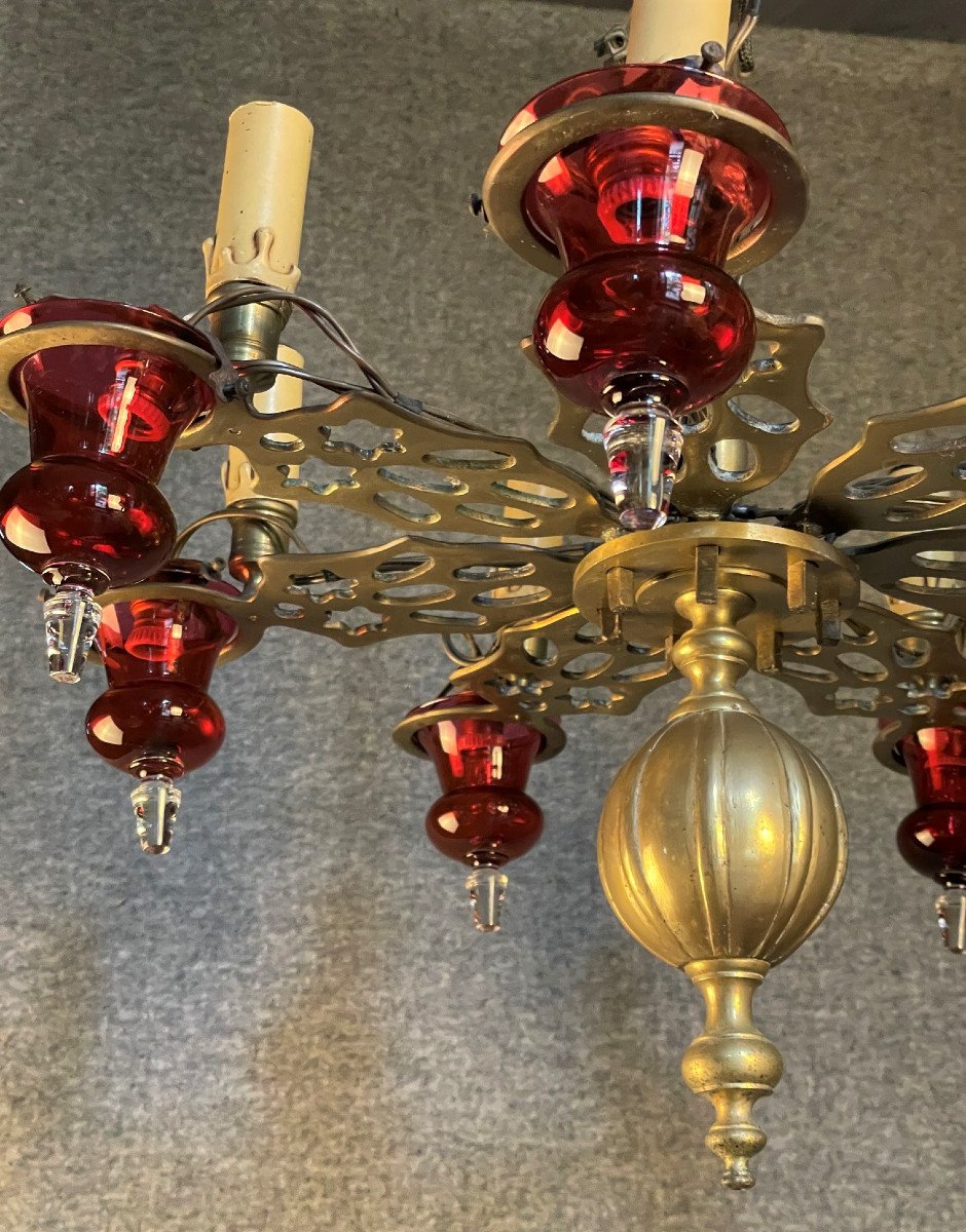 Synagogue Chandelier In Bronze And Blown Glass-photo-4