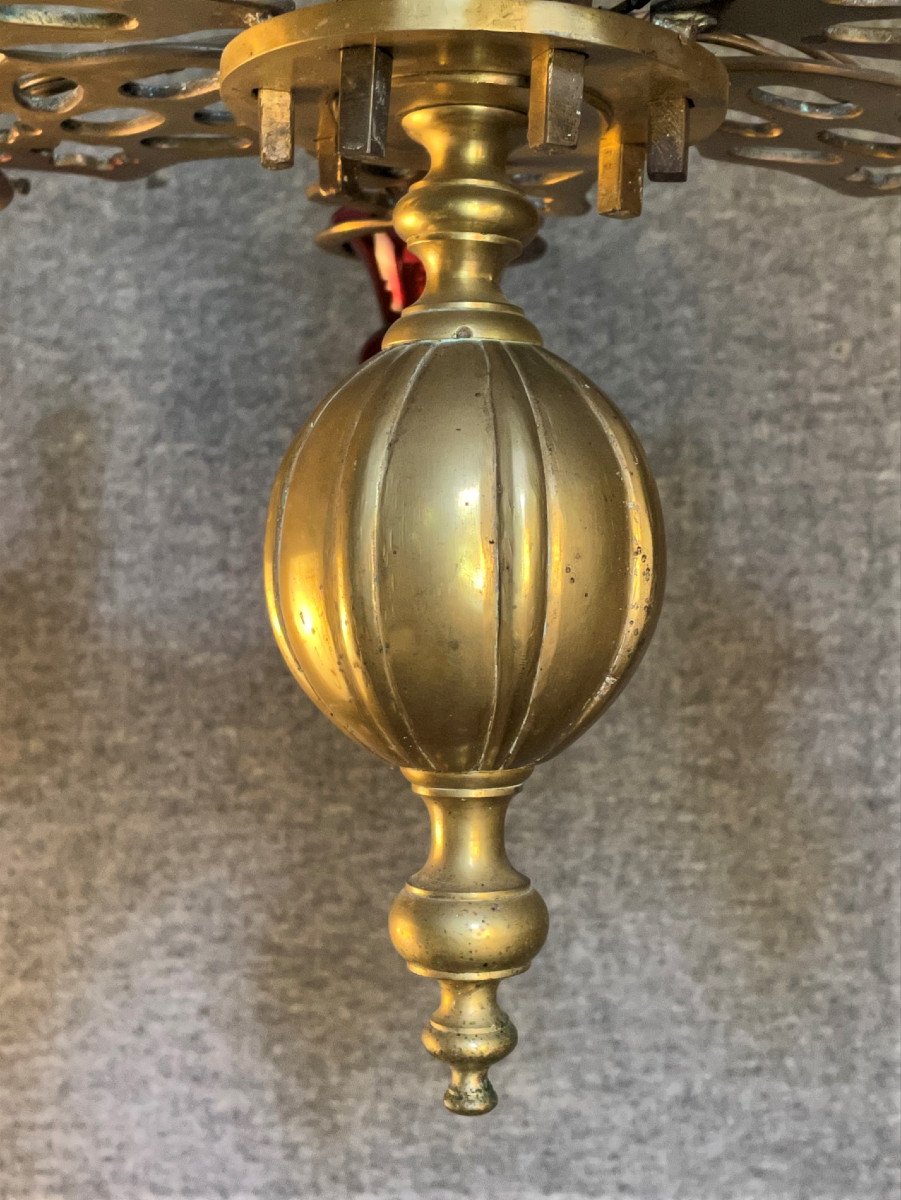 Synagogue Chandelier In Bronze And Blown Glass-photo-3