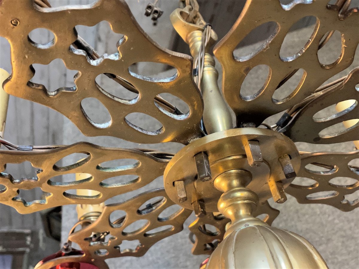 Synagogue Chandelier In Bronze And Blown Glass-photo-5