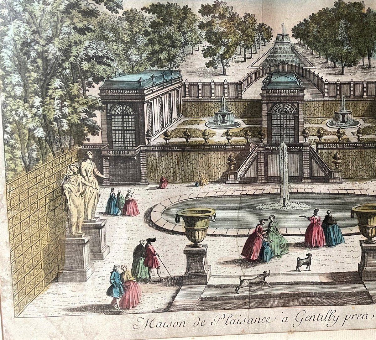 18th Century Optical View Color Engraving: Pleasure House In Gentilly-photo-3