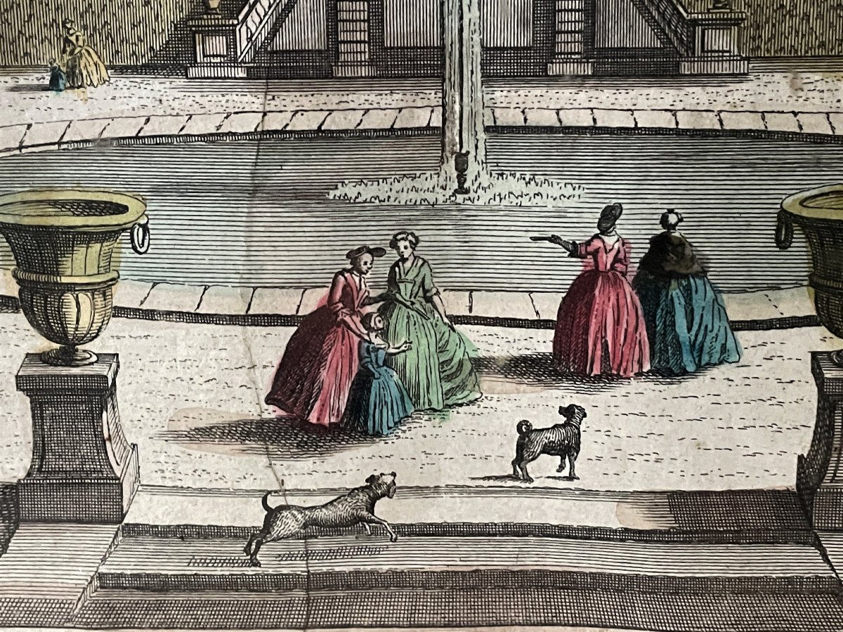Gravure en couleur vue d'optique XVIIIème : Maison de plaisance à Gentilly-photo-3