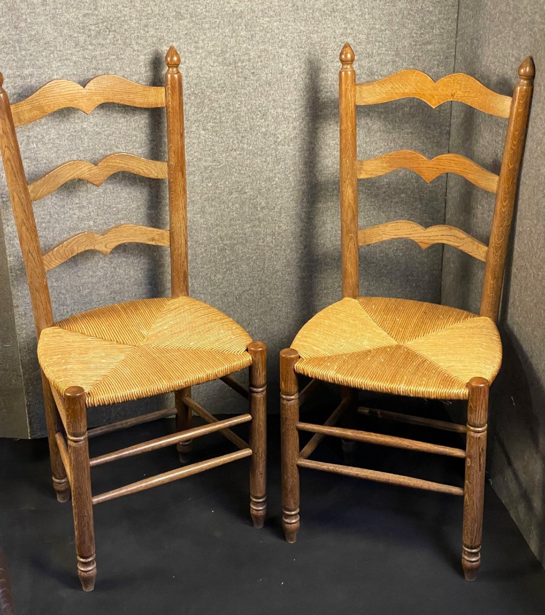Six chaises paillées en chêne milieu XXème-photo-3