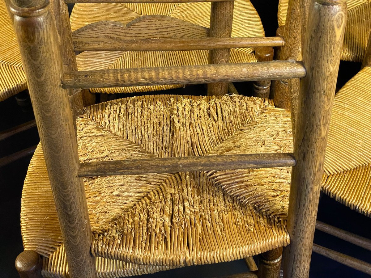 Six chaises paillées en chêne milieu XXème-photo-4