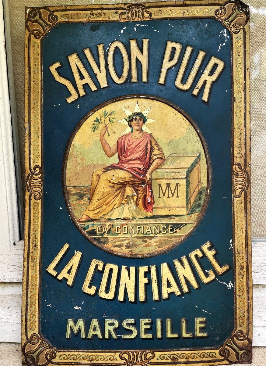 Ancienne tôle lithographique publicitaire Savon La confiance Marseille-photo-1
