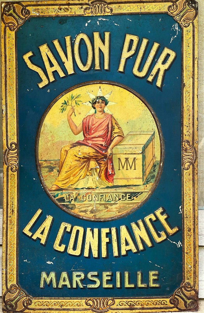 Ancienne tôle lithographique publicitaire Savon La confiance Marseille