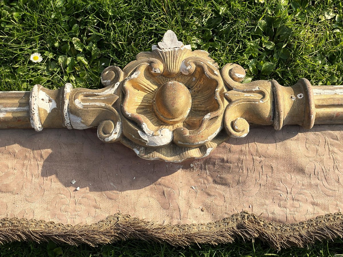 Très grande cantonnière en bois sculpté doré 3,5 m début XIXème-photo-3