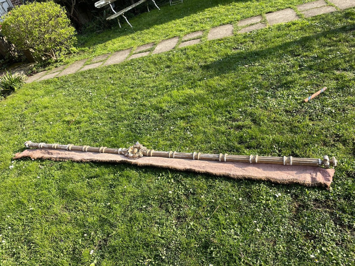 Très grande cantonnière en bois sculpté doré 3,5 m début XIXème-photo-4