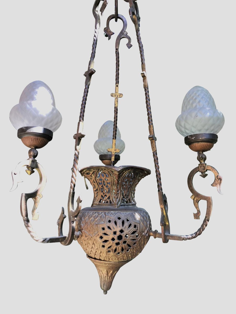 Haut lustre en bronze, entrée, vestibule XIXème-photo-2