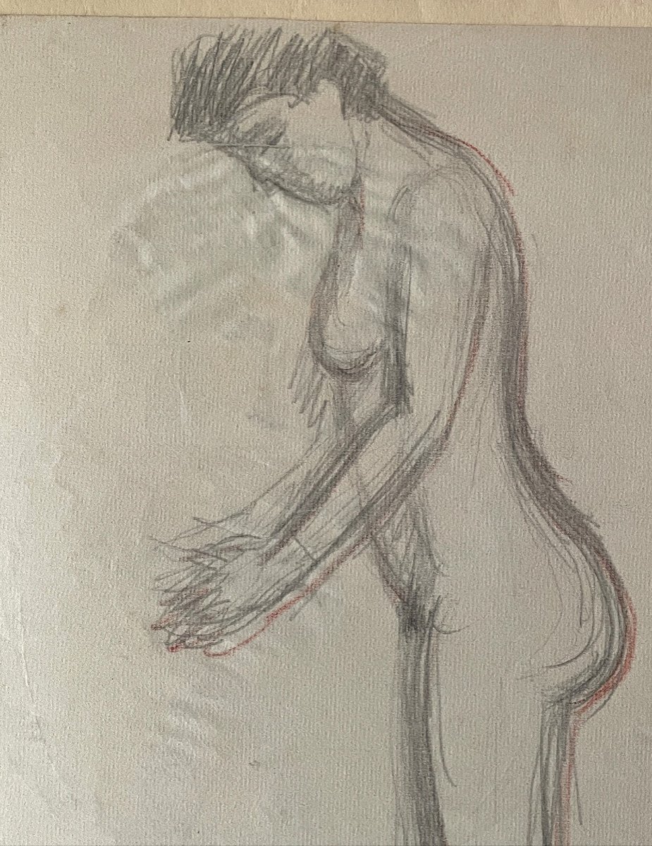 Jean Puy Double-sided Drawing Of A Pensive Woman And A Naked Woman Circa 1950-photo-3