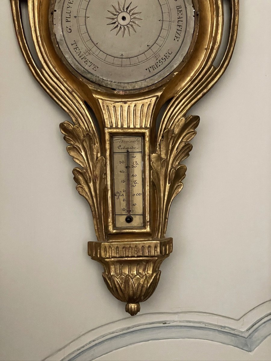 Louis XVI Barometer In Carved And Gilded Wood 18th Century-photo-1