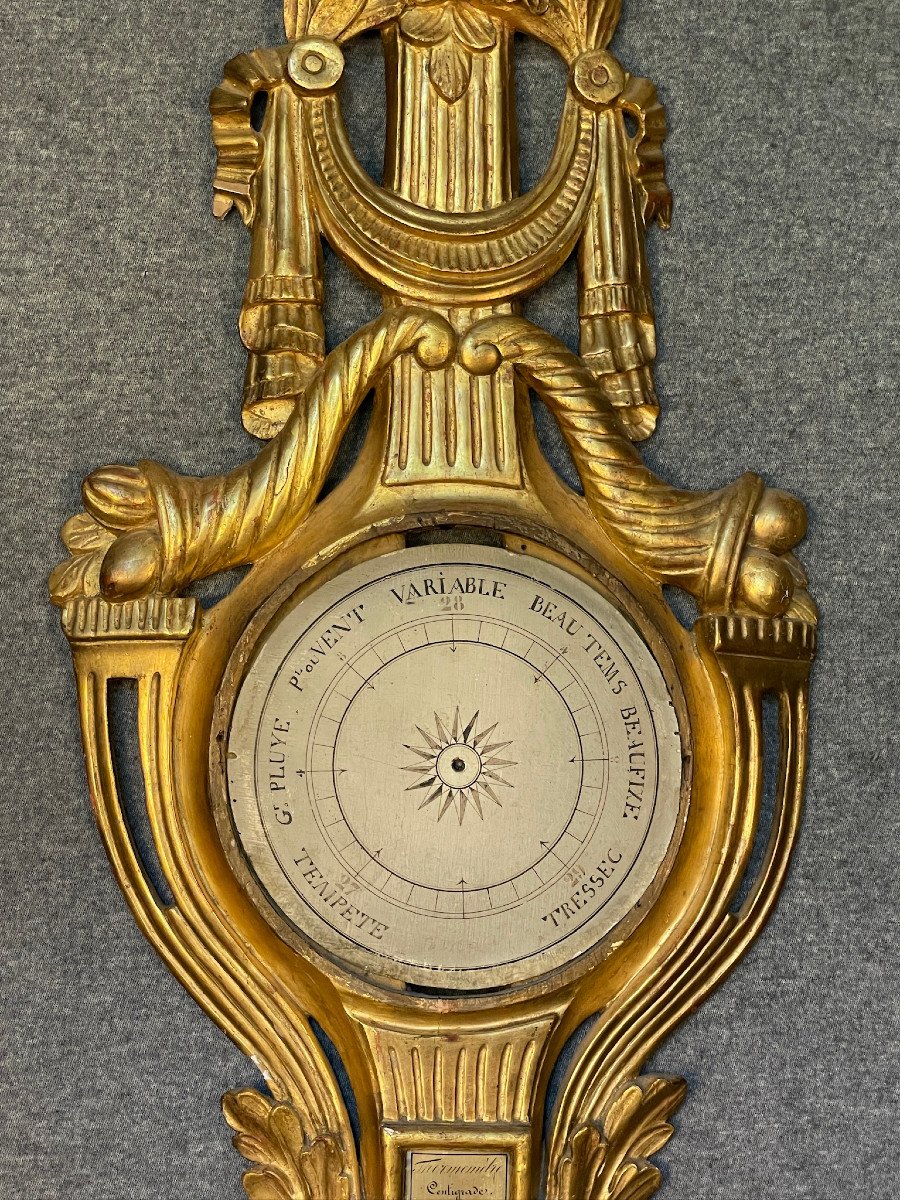 Louis XVI Barometer In Carved And Gilded Wood 18th Century-photo-4