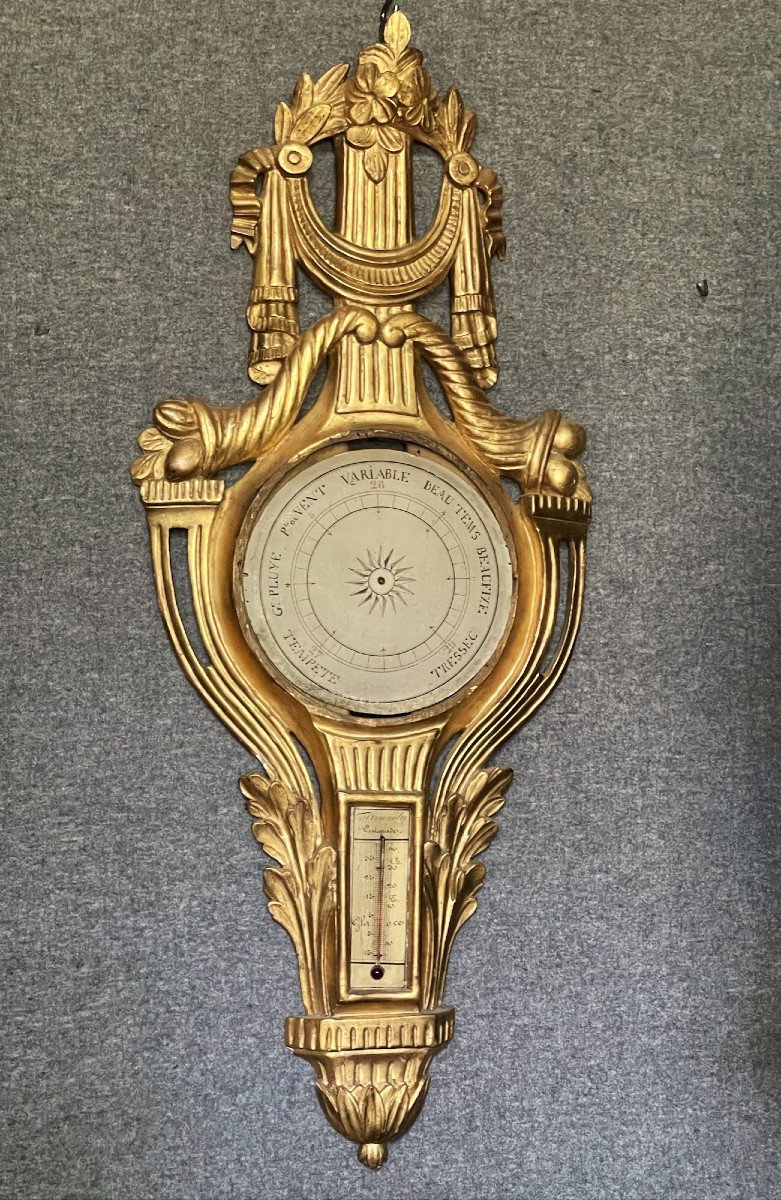 Louis XVI Barometer In Carved And Gilded Wood 18th Century