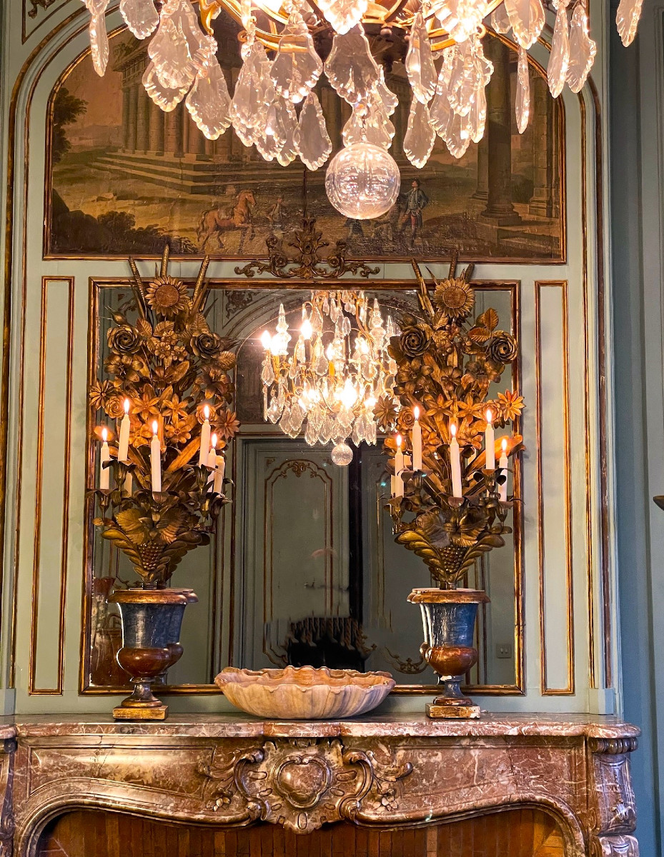 Paire de candélabres, vases Médicis portant des bouquets, torchères XIXème-photo-2