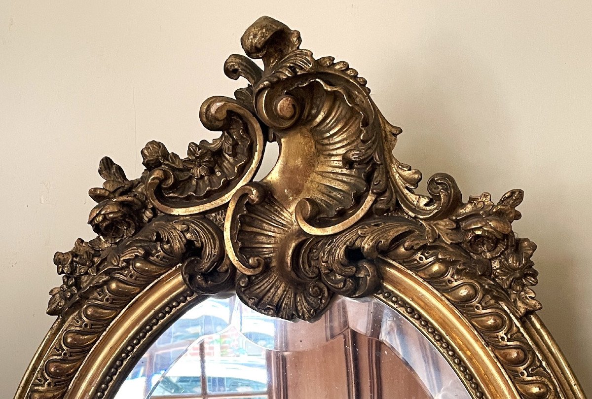Miroir ovale doré style Louis XV époque Napoléon III XIXème-photo-2