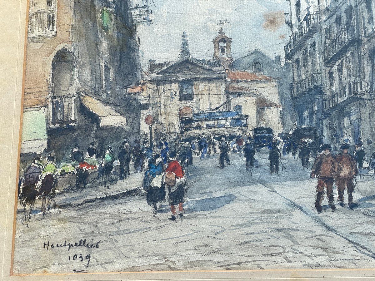 Montpellier Church St Denis Watercolor By Georges Rose 1939-photo-4