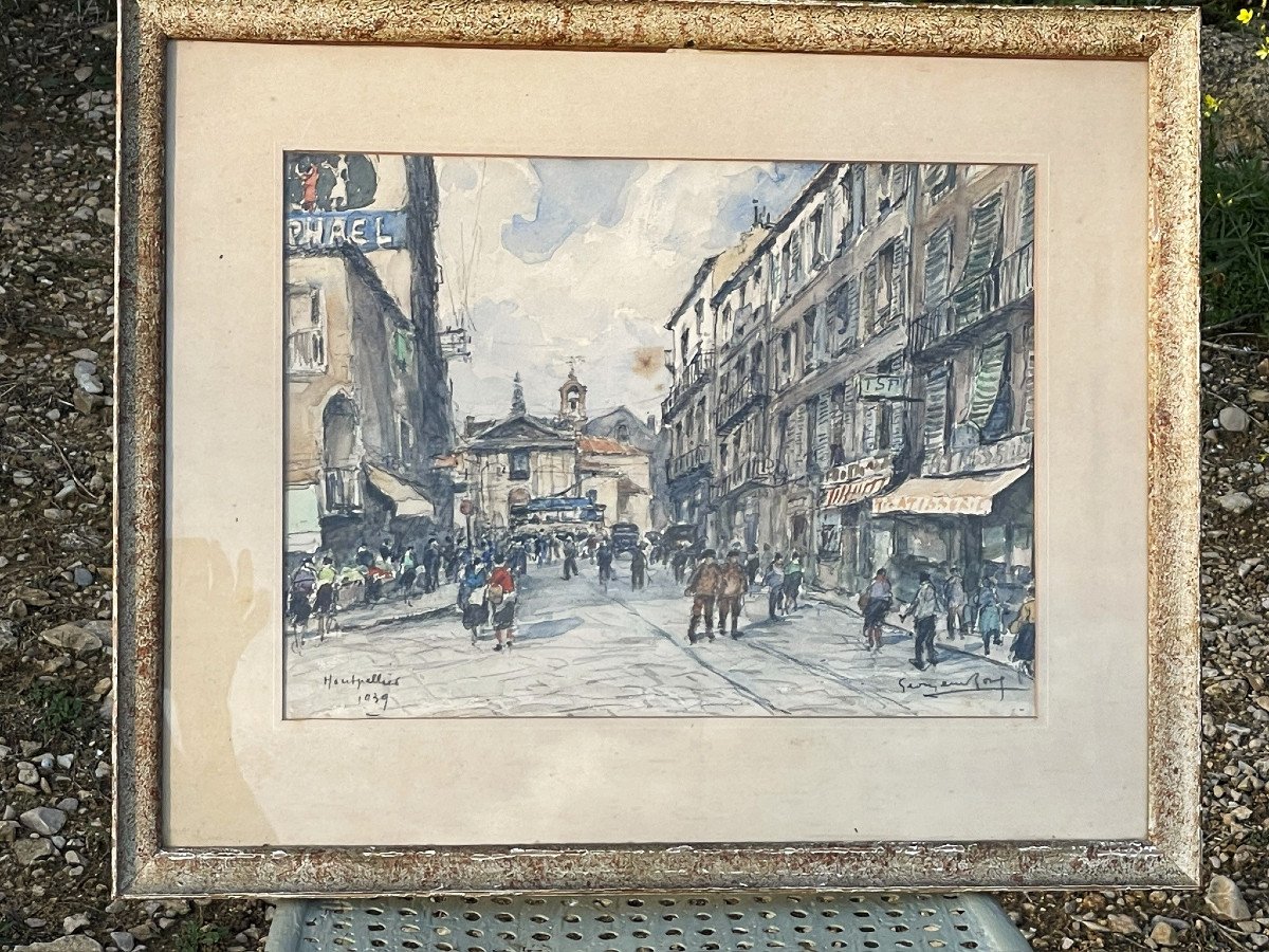 Montpellier Church St Denis Watercolor By Georges Rose 1939-photo-3