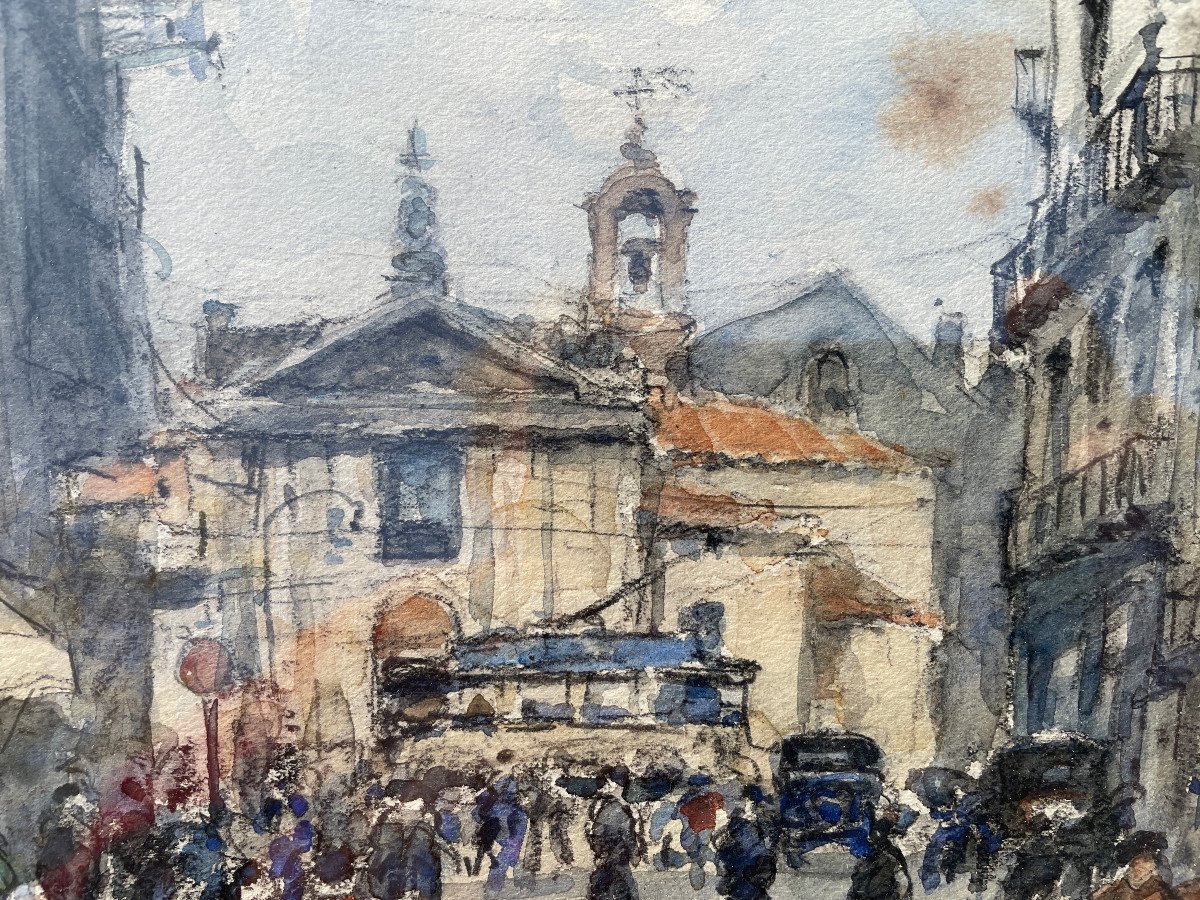 Montpellier Church St Denis Watercolor By Georges Rose 1939-photo-4