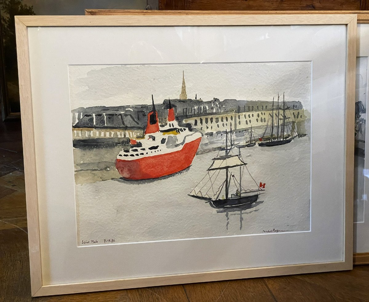 Saint Malo le quai, aquarelle de Michel Degenne-photo-1