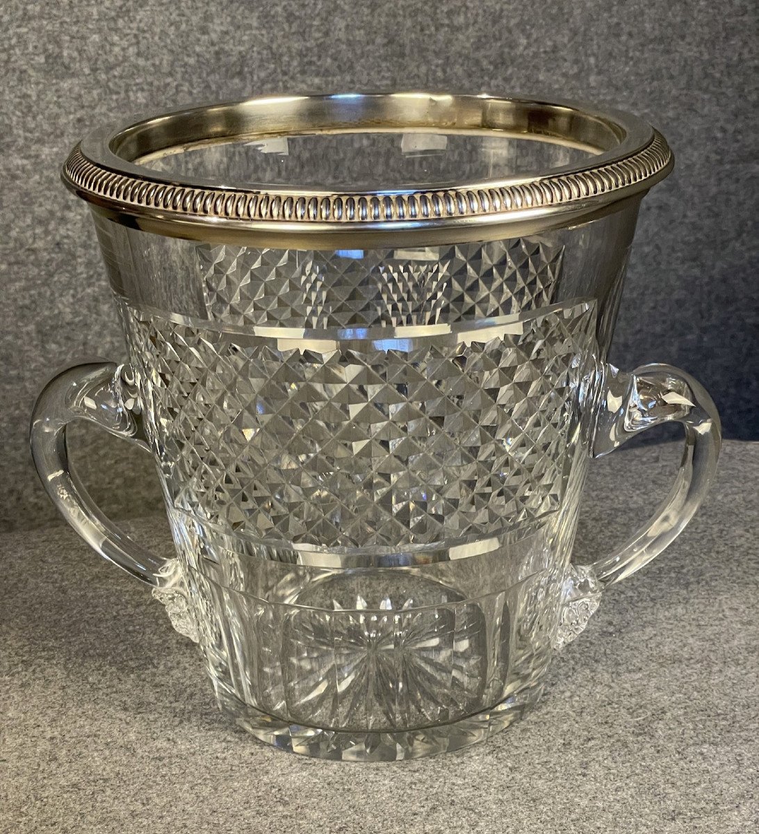 Baccarat : rare seau à champagne cristal taillé et argent Odiot-photo-2
