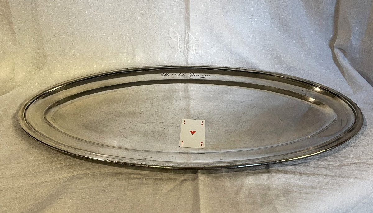 Very Large Oval Silver Metal Serving Dish (80 Cm)-photo-2