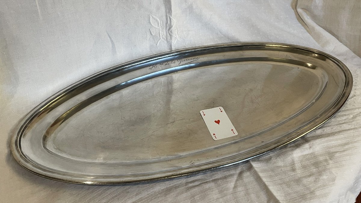 Very Large Oval Silver Metal Serving Dish (80 Cm)