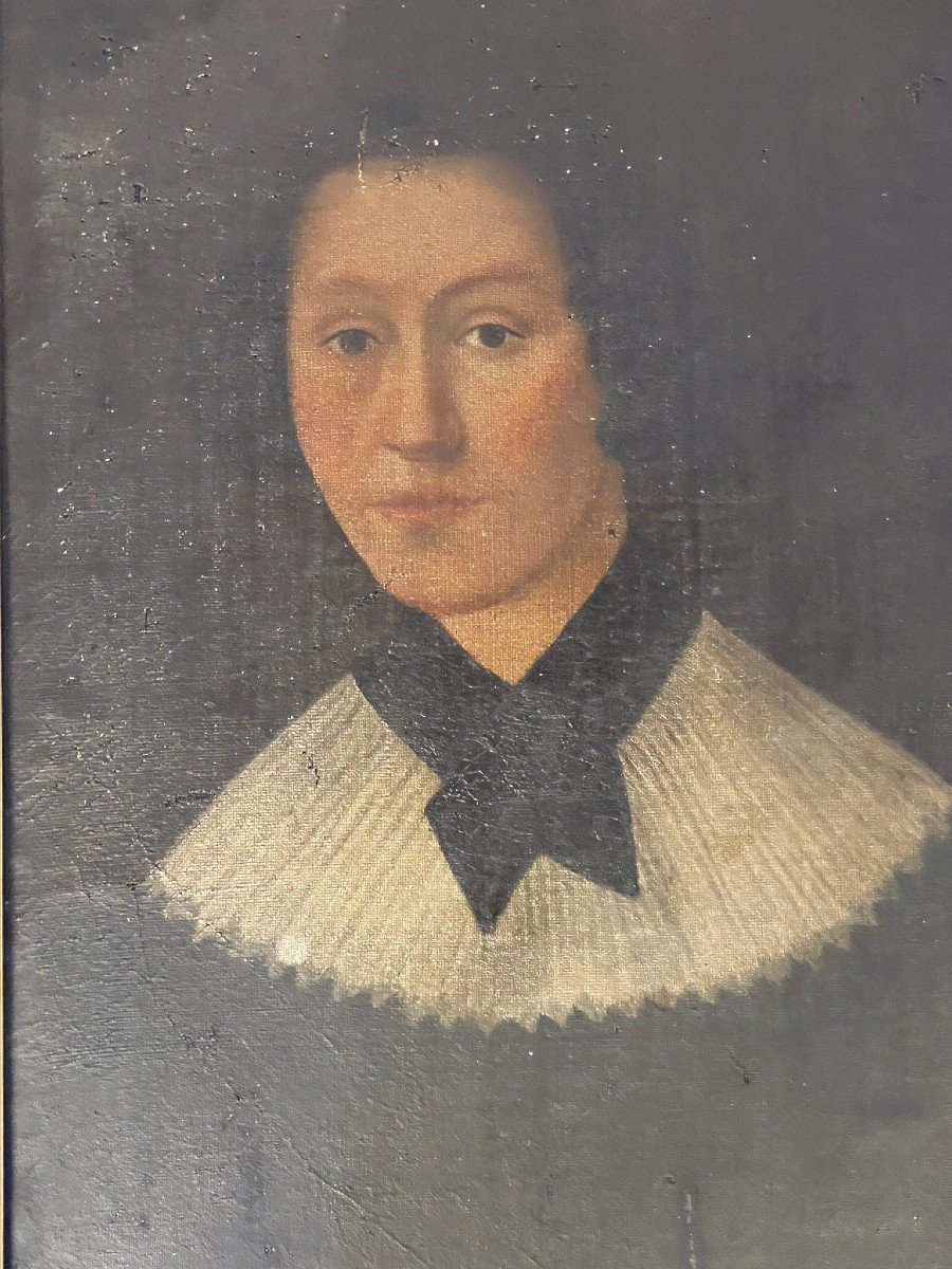 Portrait de jeune femme à la collerette blanche et ruban noir XIXème siècle-photo-3