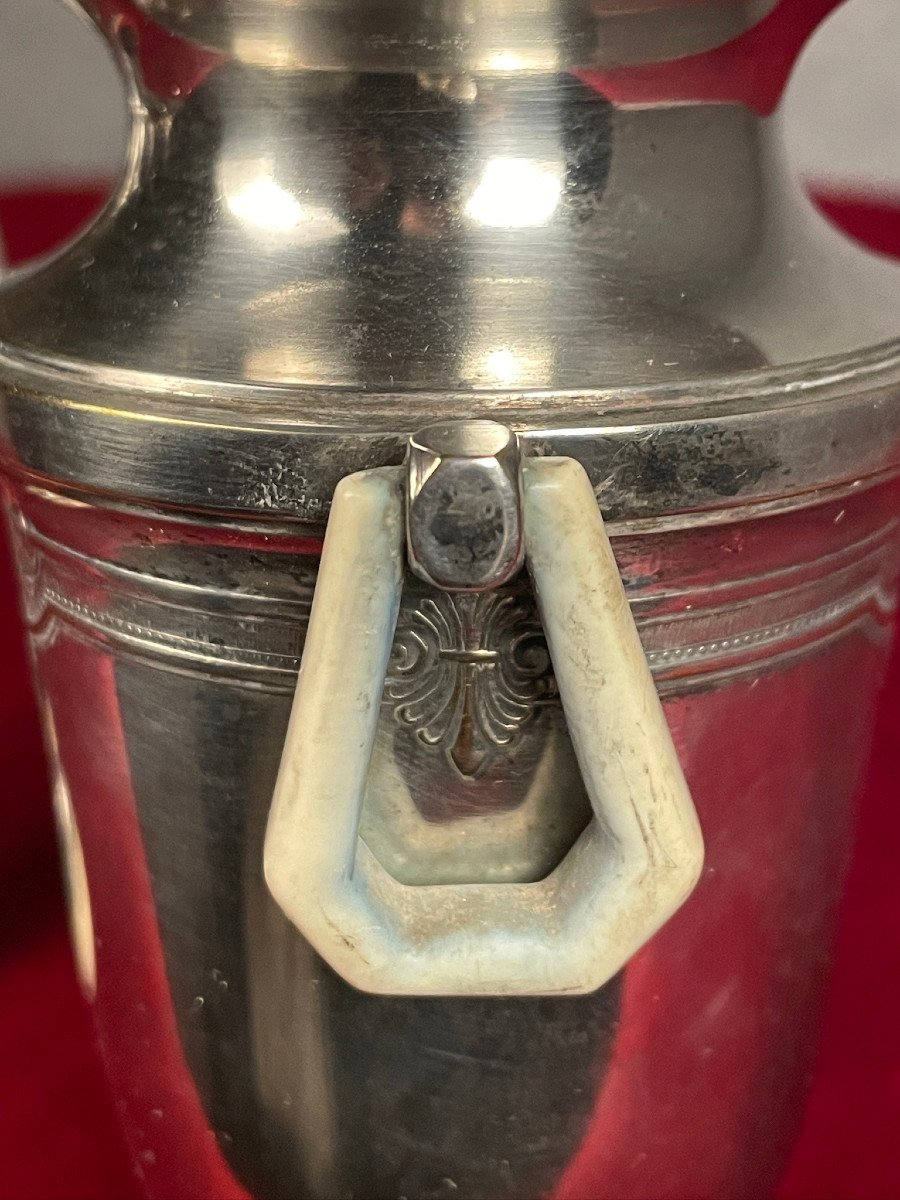 Pair Of Small Art Deco Silver-plated Metal Vases-photo-4