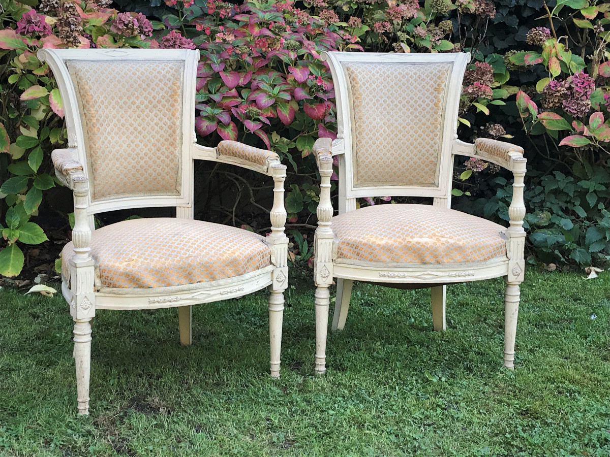Pair Of Directoire Armchairs In Lacquered Wood