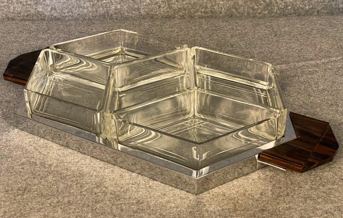 Serviteur, surtout de table cristal taillé et ébène, apéritif, hors d’œuvre- Art Déco-photo-2
