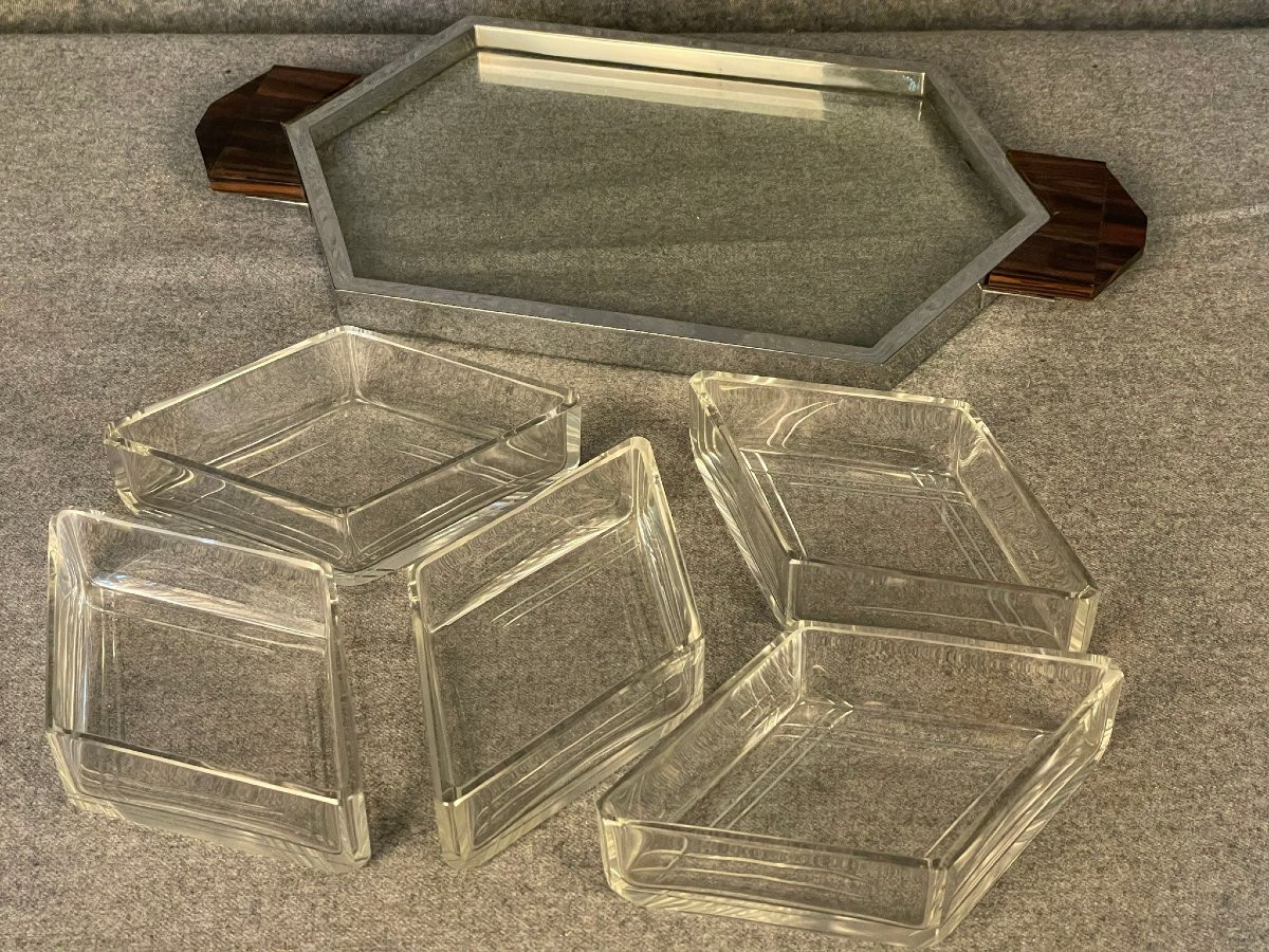 Serviteur, surtout de table cristal taillé et ébène, apéritif, hors d’œuvre- Art Déco-photo-3