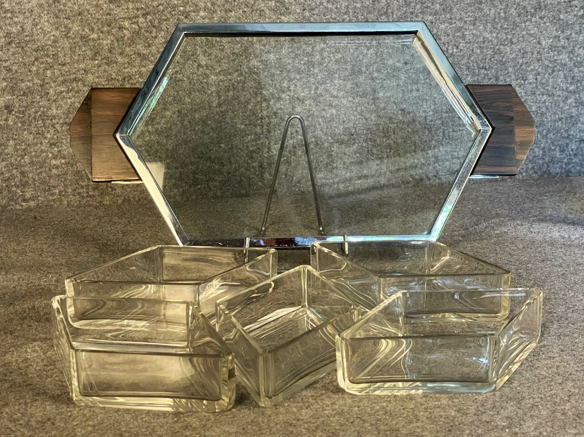 Serviteur, surtout de table cristal taillé et ébène, apéritif, hors d’œuvre- Art Déco-photo-1