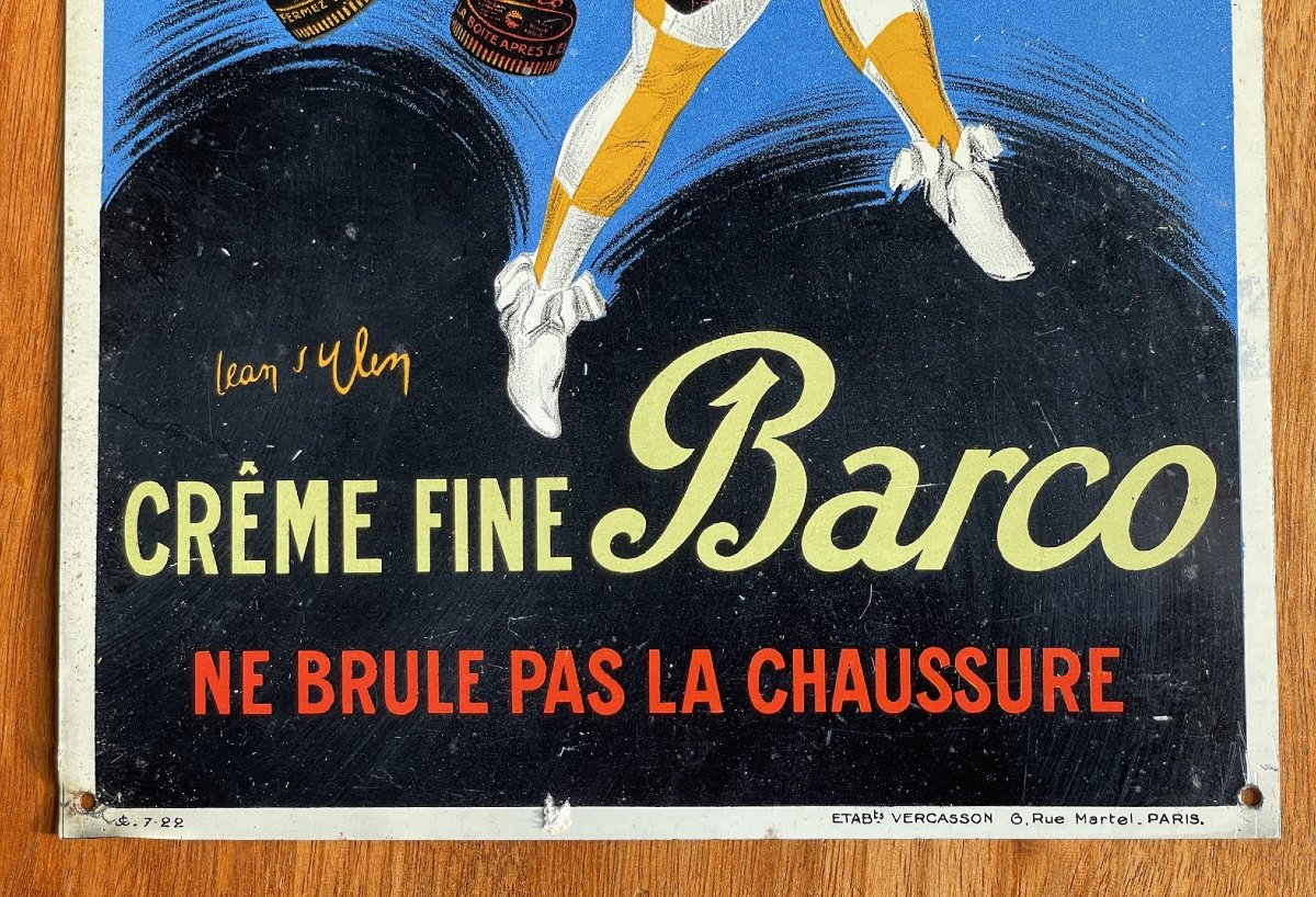 Plaque, tôle publicitaire Jean d’Ylen, Vercasson pour les cirages Barco-photo-1
