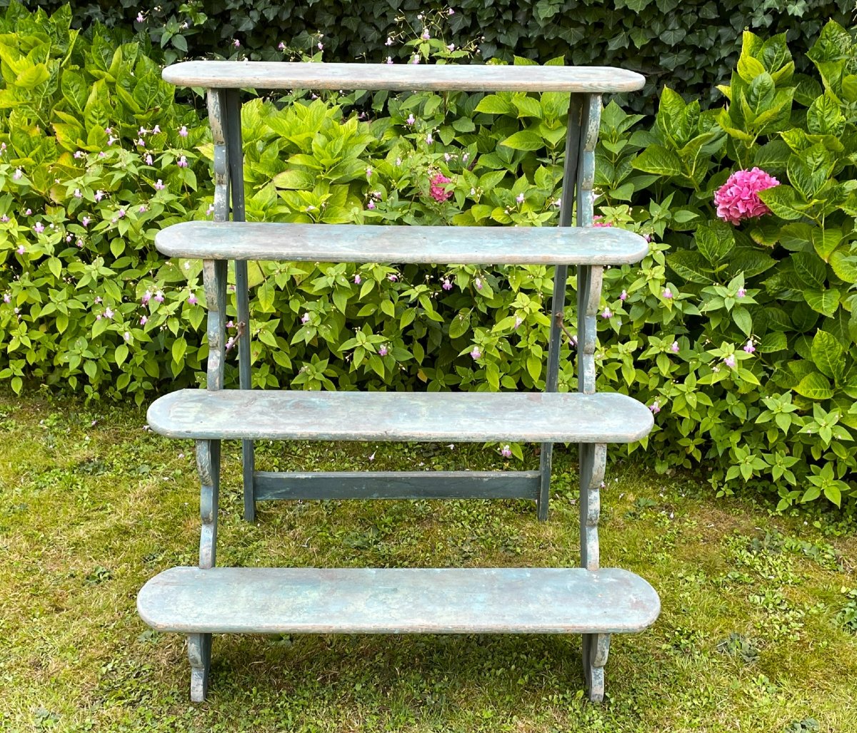 Étagère porte-plantes pliante, jardin, véranda, fleuriste, bois massif début XXème -photo-3