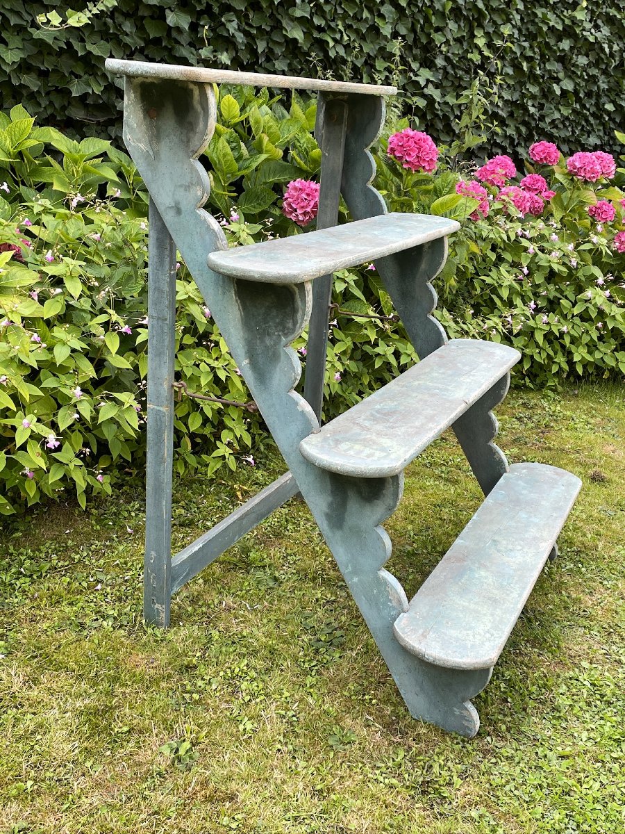 Étagère porte-plantes pliante, jardin, véranda, fleuriste, bois massif début XXème -photo-4