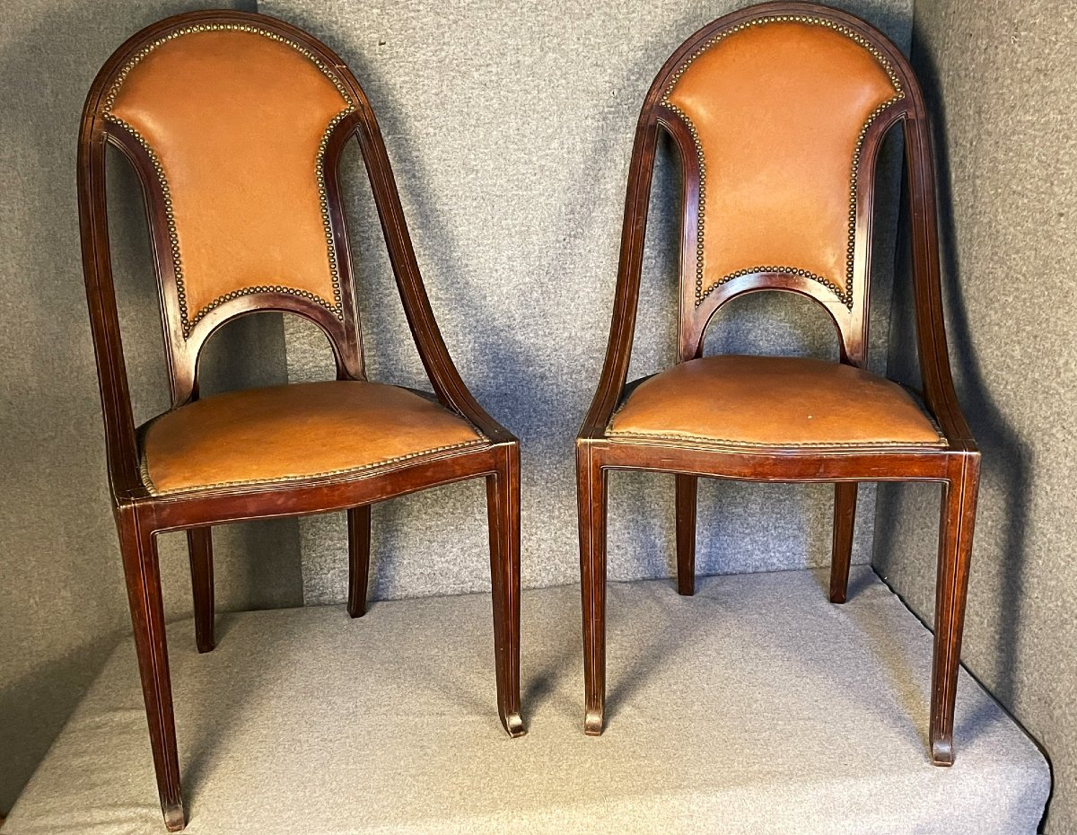 Maurice DUFRENE paire de petits fauteuils salon de 1911 Art Nouveau-photo-1