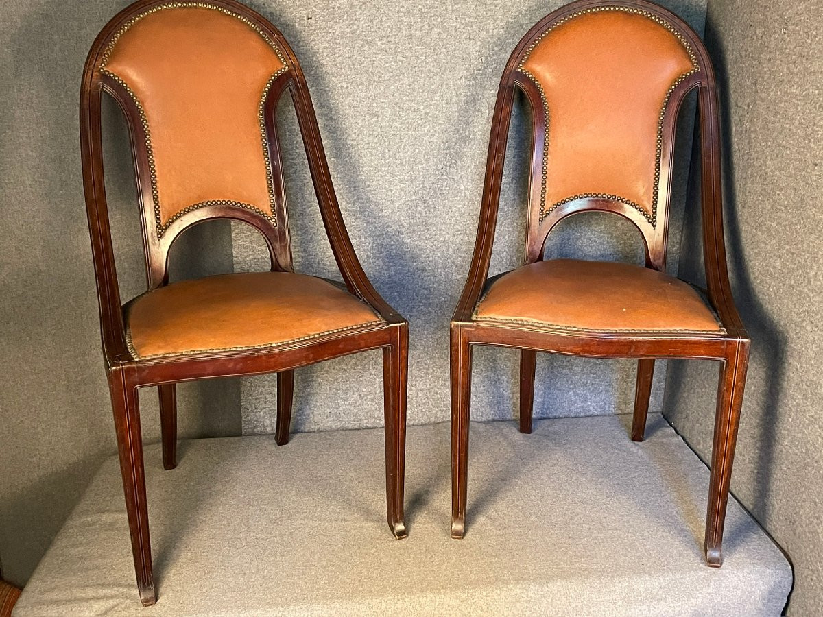 Maurice DUFRENE paire de petits fauteuils salon de 1911 Art Nouveau-photo-2